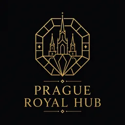 Znak Prague Royal Hub: osmiúhelník a pražská věž